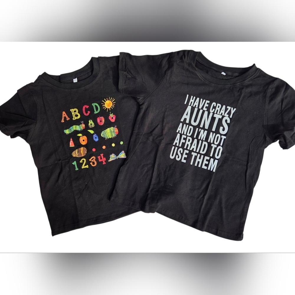 Black Kids T-Shirts with Fun Graphics, 2 Shirts Set, Size 6